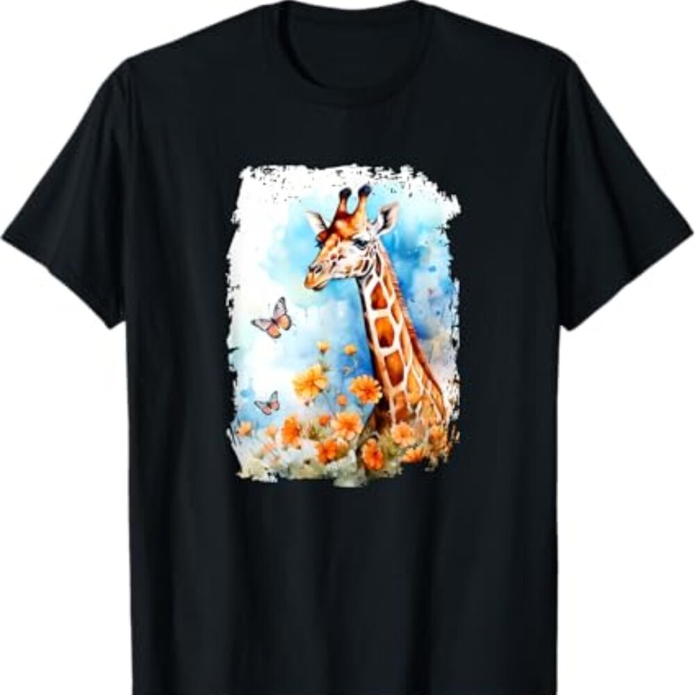 Giraffe Flower Butterfly T-Shirt